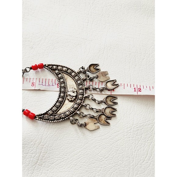 Omani Pendant Amulet Sterling Silver Tribal Coral Glass Beads 18" 41g - Picture 6 of 8